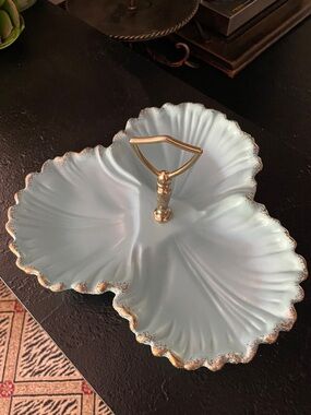 Blue Gold-Trim Decorative Serving Tray